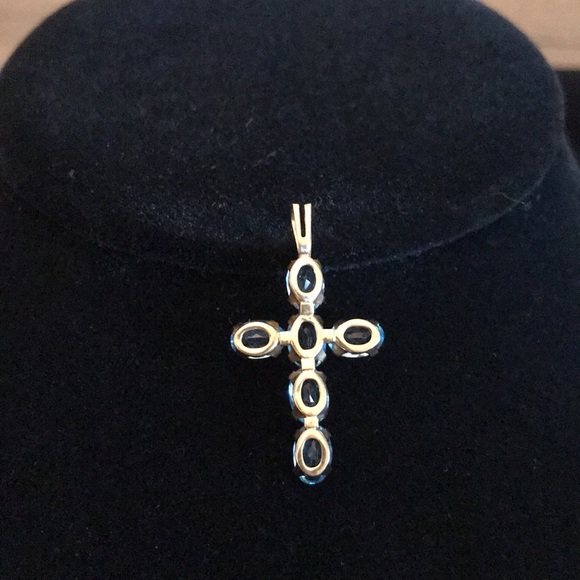 10k gold and blue topaz cross charm. Real gold 10 K Cross - Picture 3 of 9
